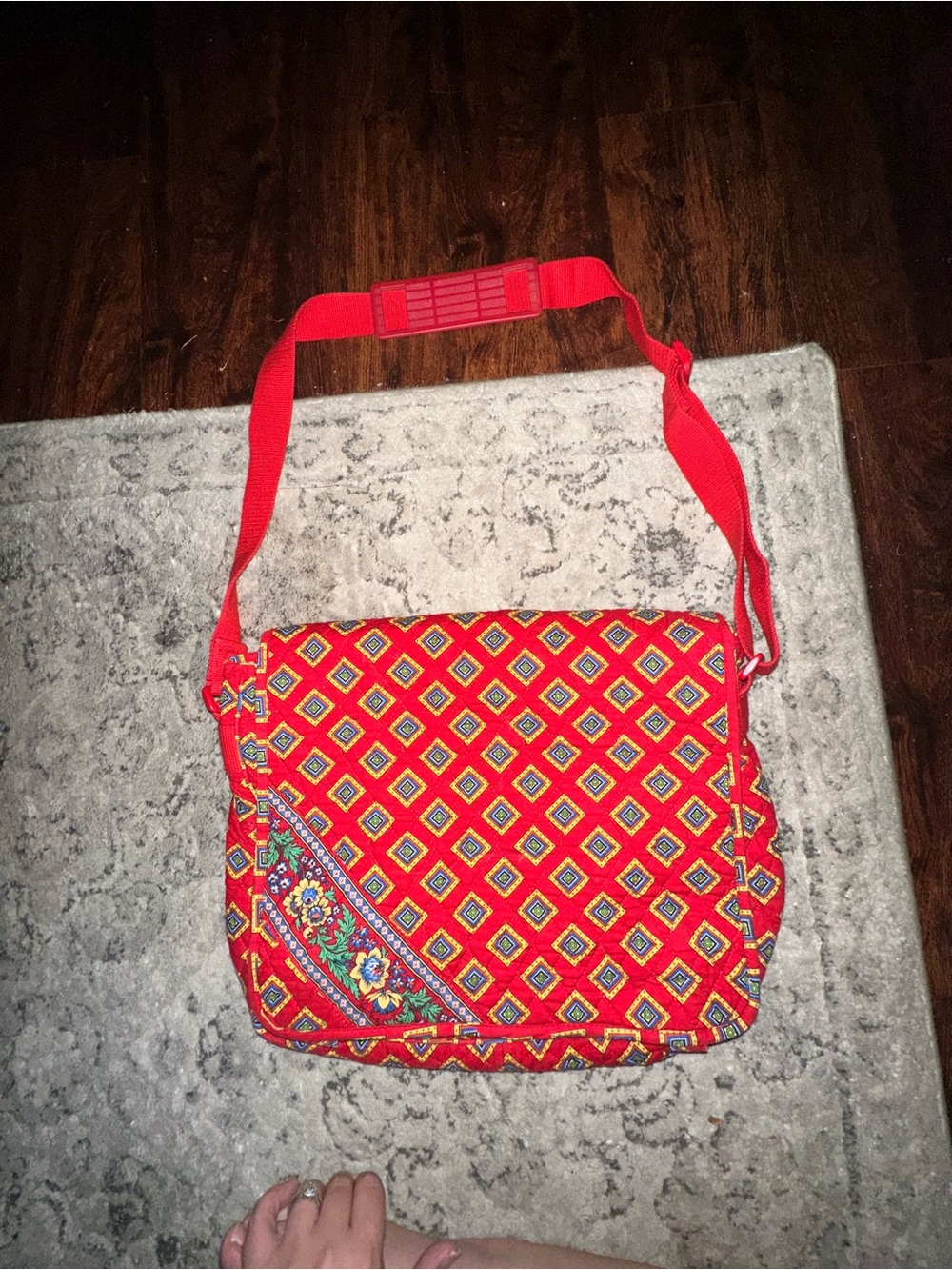 Vera Bradley Red Quilted Laptop Crossbody with Multicolor Diamond Print